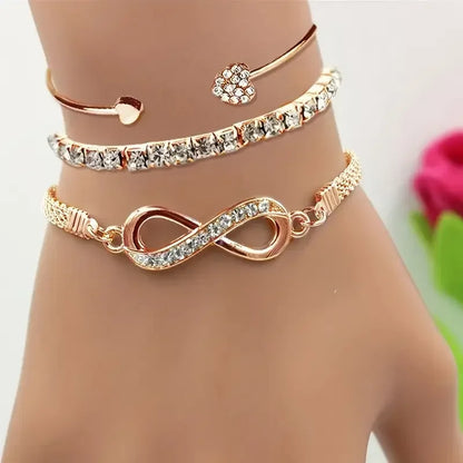 Vintage Crystal Rhinestone Heart Bracelets for Women Fashion