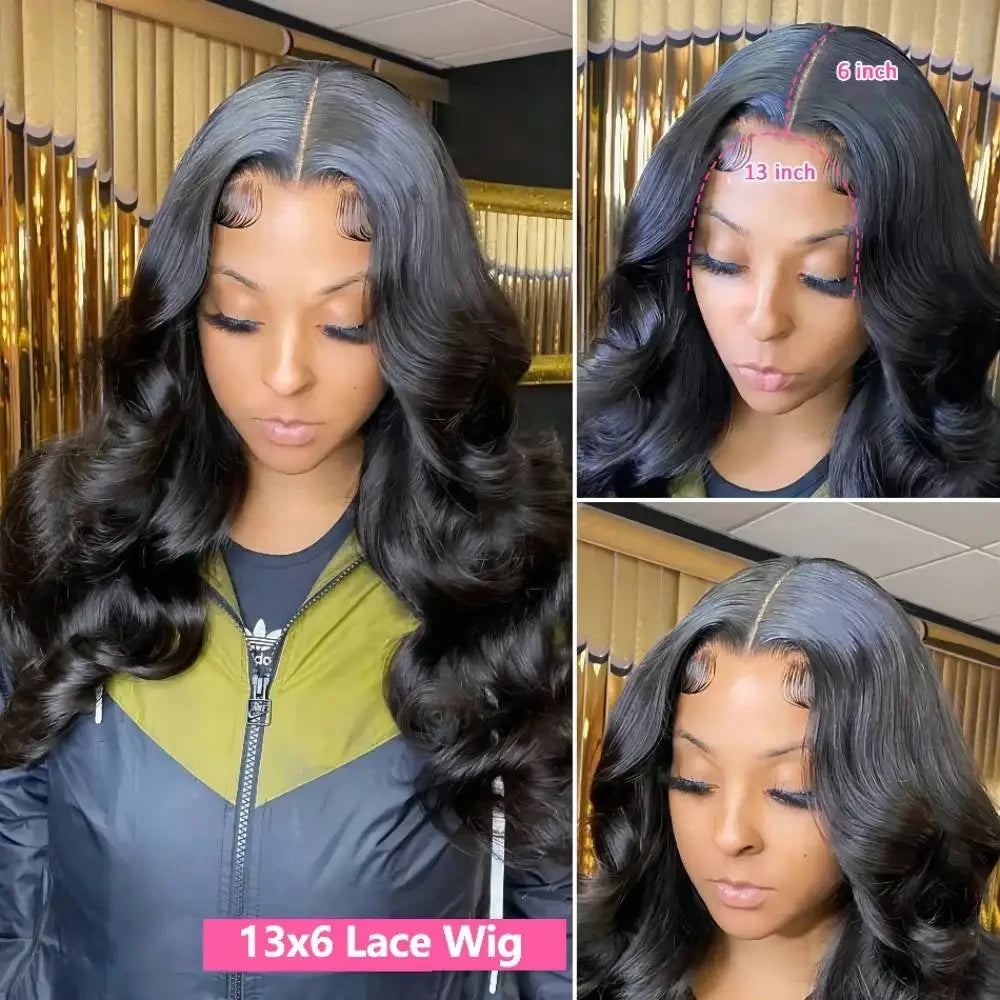 13x4 13x6 HD Transparent Body Wave Lace Front Wig Pre Plucked Brazilian Human Hair Wigs For Women 200 Density Natural Black
