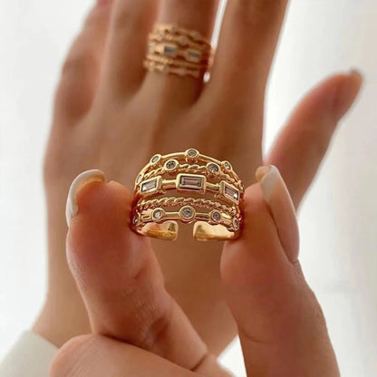 Nwe 18 K Gold Plated Sun Rings for Women Natural Stone Inlaid
