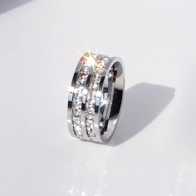 Clear White Stones Wedding Women Ring Stainless Steel 1 and 2