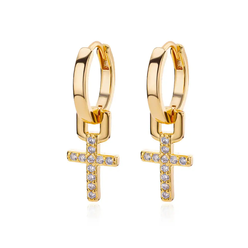 Zircon Cross Dangle Earrings For Women Girls Stainless Steel