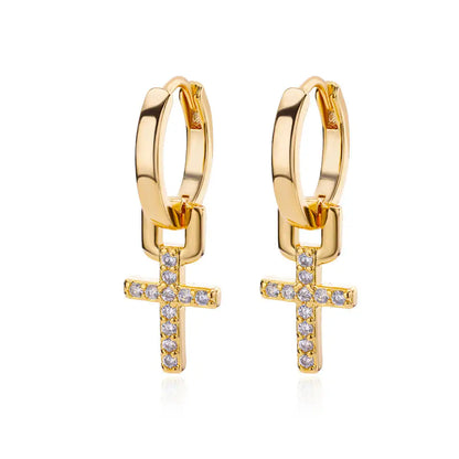 Zircon Cross Dangle Earrings For Women Girls Stainless Steel