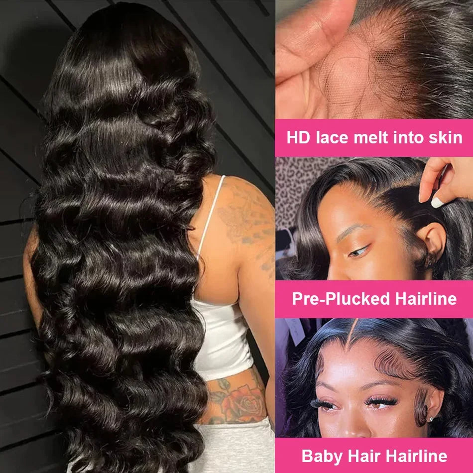 13x4 13x6 Hd Body Wave Human Hair Wigs 200 Density Transparent Pre Plucked Lace Frontal Wigs 40 44 Inch Glueless Wigs Human Hair