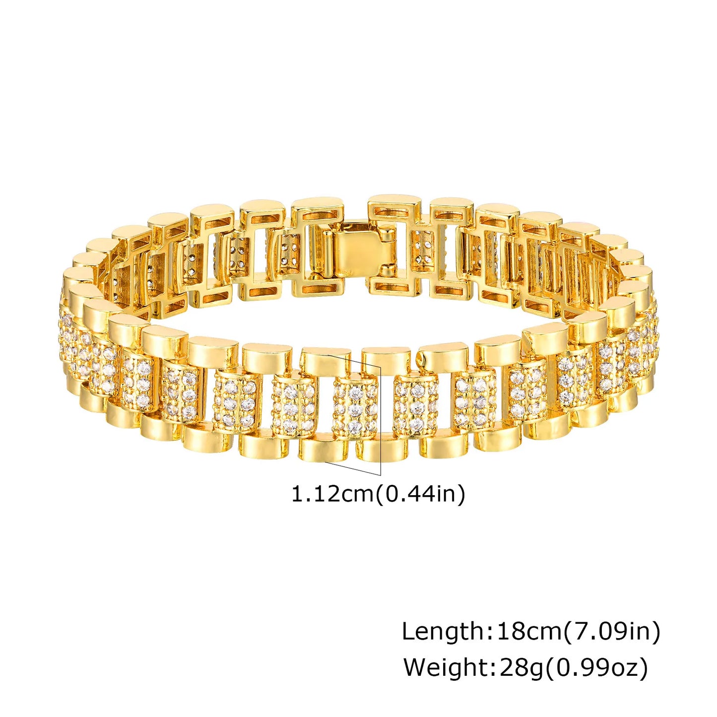 Paperclip Chain Bracelet 14K Gold Plated Cubic Zirconia Watch