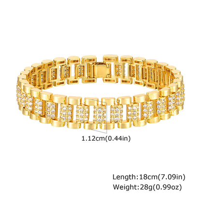 Paperclip Chain Bracelet 14K Gold Plated Cubic Zirconia Watch