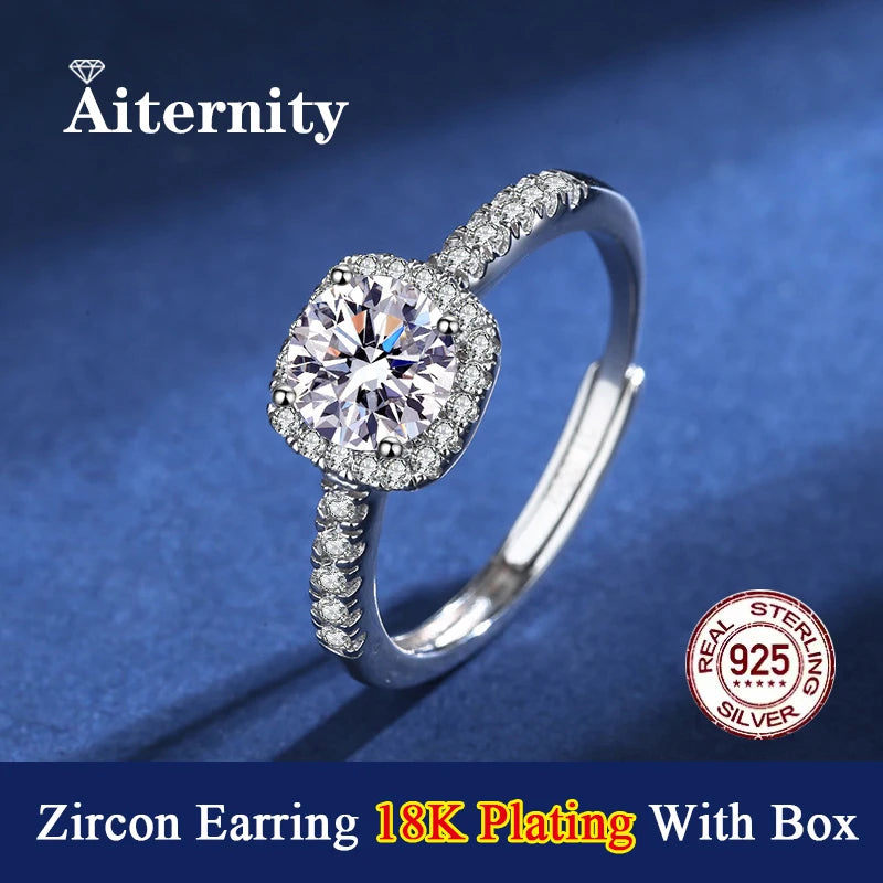 Square 18K Plating S925 Sterling Silver D Color Adjustable Size