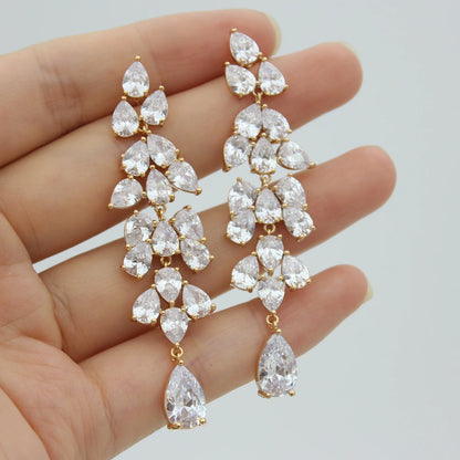 Luxury Evening Party Earrings for Women 2023 Trendy Shiny Flower Plant Dangle Earrings Purple Golden Jewelry Gift Wife
