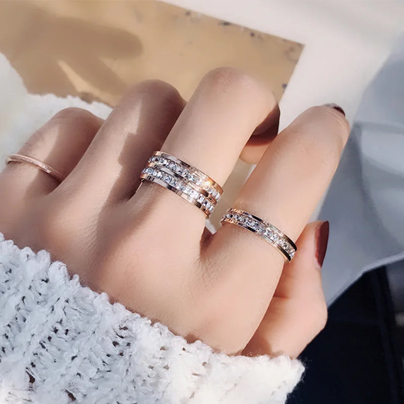Clear White Stones Wedding Women Ring Stainless Steel 1 and 2