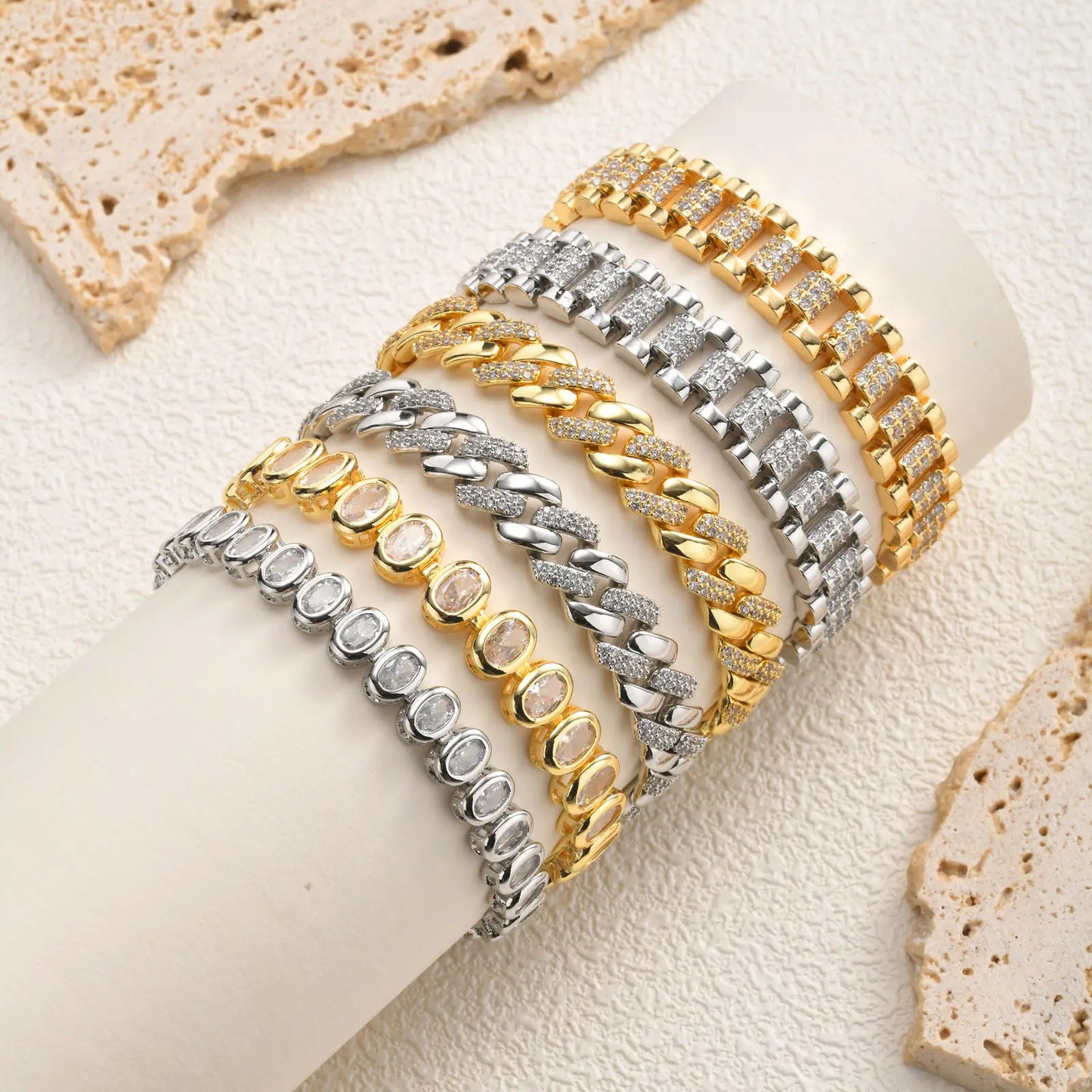 Paperclip Chain Bracelet 14K Gold Plated Cubic Zirconia Watch