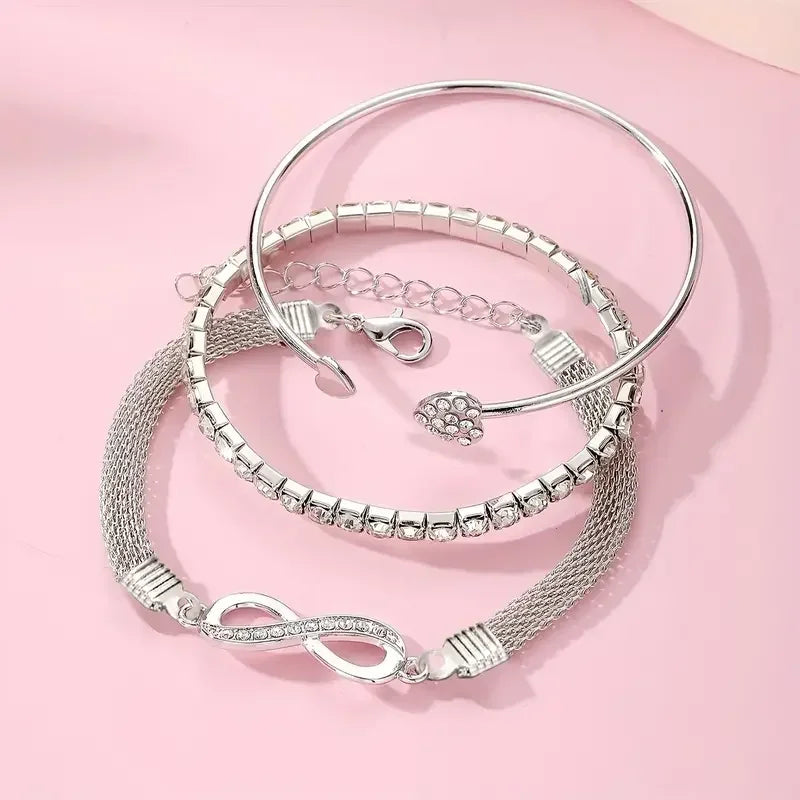 Vintage Crystal Rhinestone Heart Bracelets for Women Fashion
