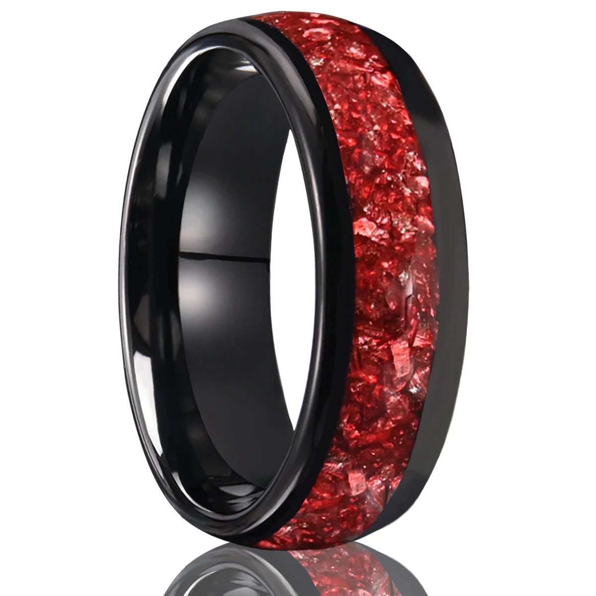 8mm black red crystal tungsten ring, couple wedding ring, exquisite gift for him, comfortable and fit