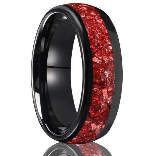 8mm black red crystal tungsten ring, couple wedding ring, exquisite gift for him, comfortable and fit
