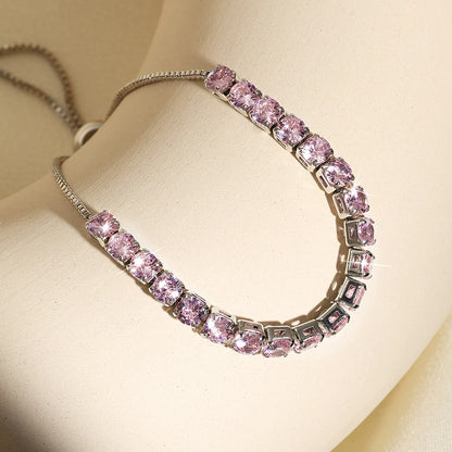 Exquisite Shiny Pink Black Zircon Decor Bracelets For Women