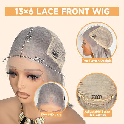 Highlight Ash Blonde 13x4 Lace Front Wigs Human Hair Straight