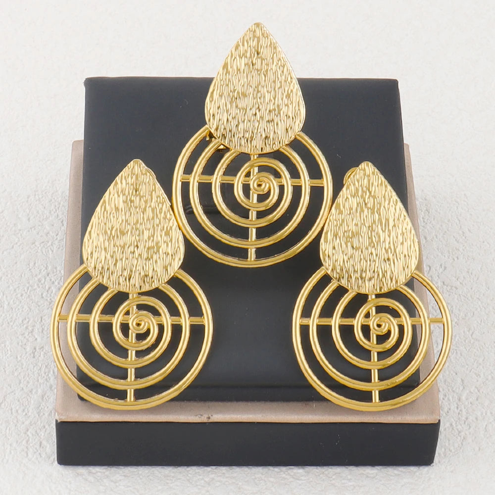 Luxury Handmade Big Earrings Ring Set  Plated Dubai Chain Wedding Jewelry Bridal Accessory Arab Turkis Earrings Women