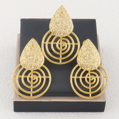 Luxury Handmade Big Earrings Ring Set  Plated Dubai Chain Wedding Jewelry Bridal Accessory Arab Turkis Earrings Women