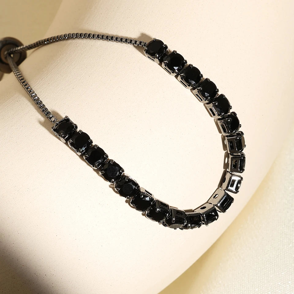 Exquisite Shiny Pink Black Zircon Decor Bracelets For Women