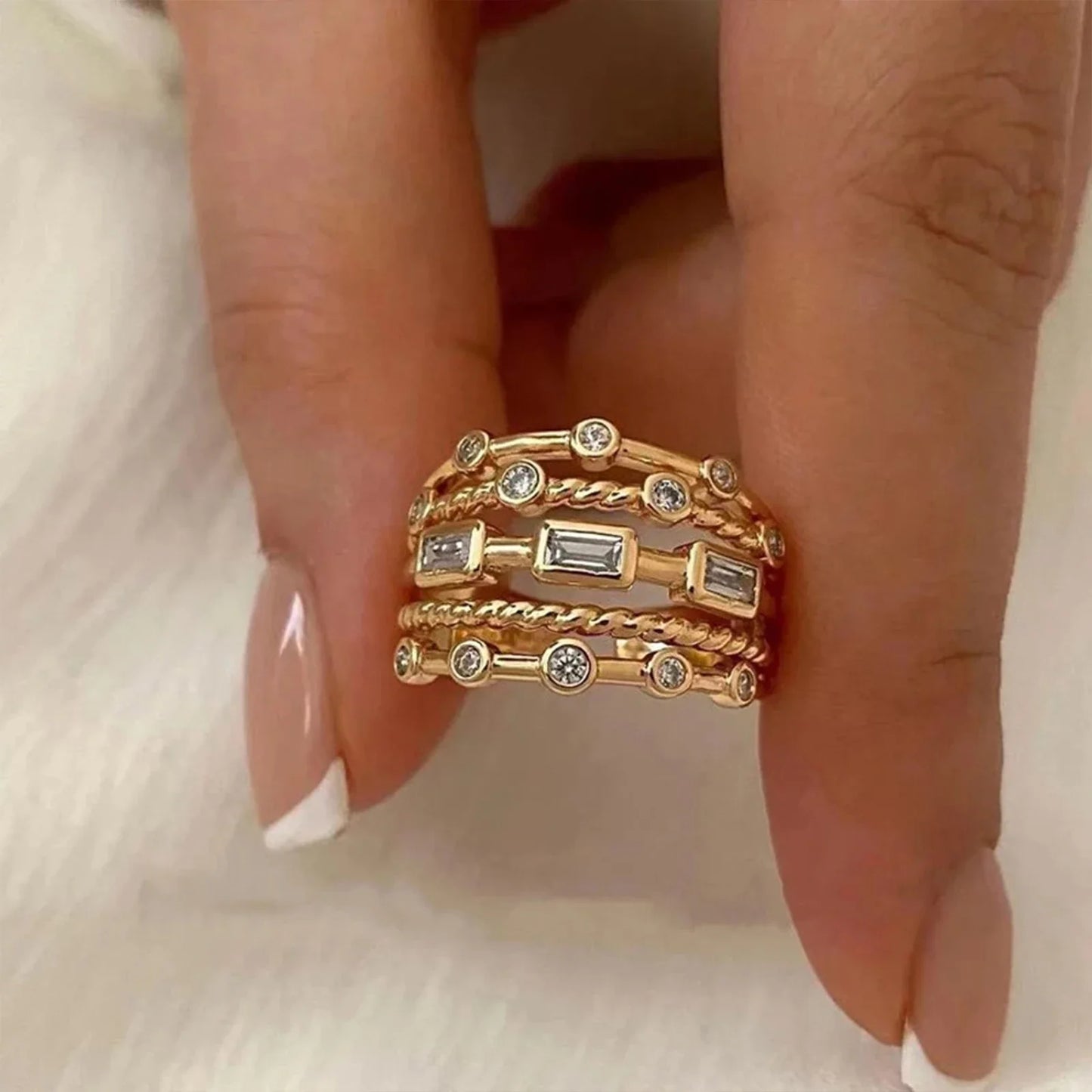 Nwe 18 K Gold Plated Sun Rings for Women Natural Stone Inlaid