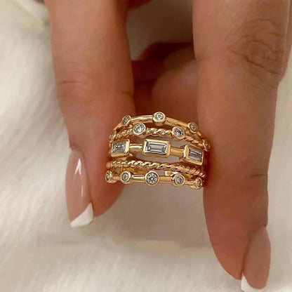 Nwe 18 K Gold Plated Sun Rings for Women Natural Stone Inlaid