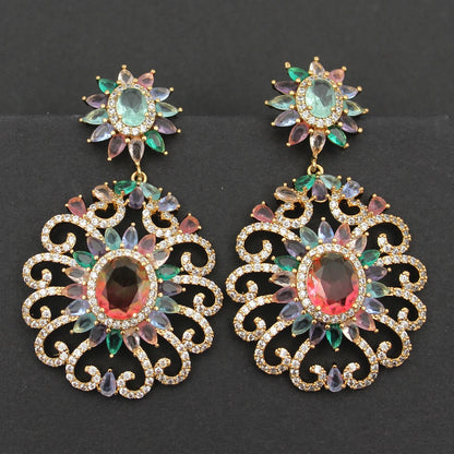 Luxury Evening Party Earrings for Women 2023 Trendy Shiny Flower Plant Dangle Earrings Purple Golden Jewelry Gift Wife
