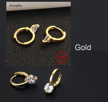Luxury Shine Stamp 925 Sterling Silver Post Gold Plated Earrings Inlaid Boutique White Zircon Women Hook Drop Earrings Gift