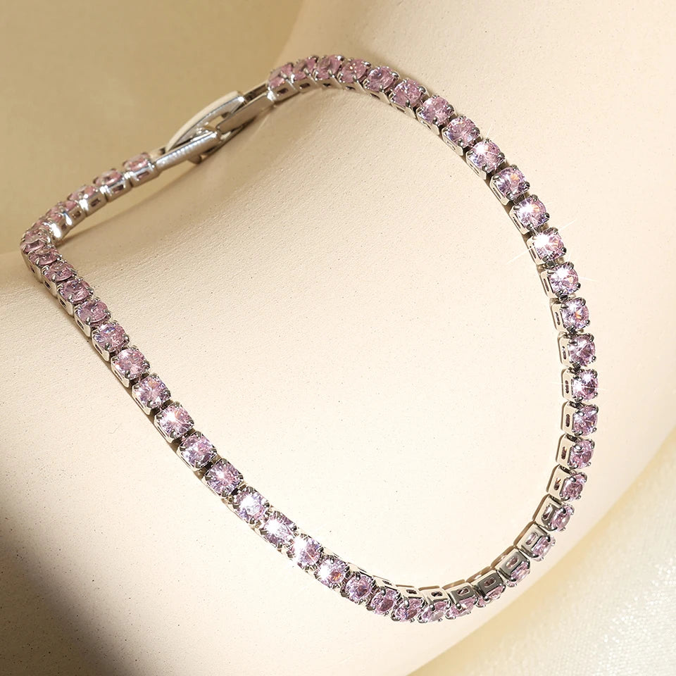 Exquisite Shiny Pink Black Zircon Decor Bracelets For Women