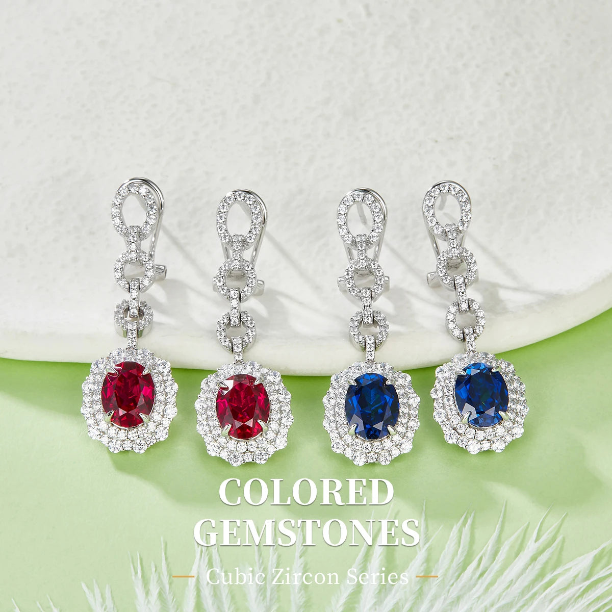 Luxury Long Earrings S925 Sterling Silver Oval Ear Racket with Artificial Ruby And Sapphire for Banquet Wedding Fashion Jewelry
