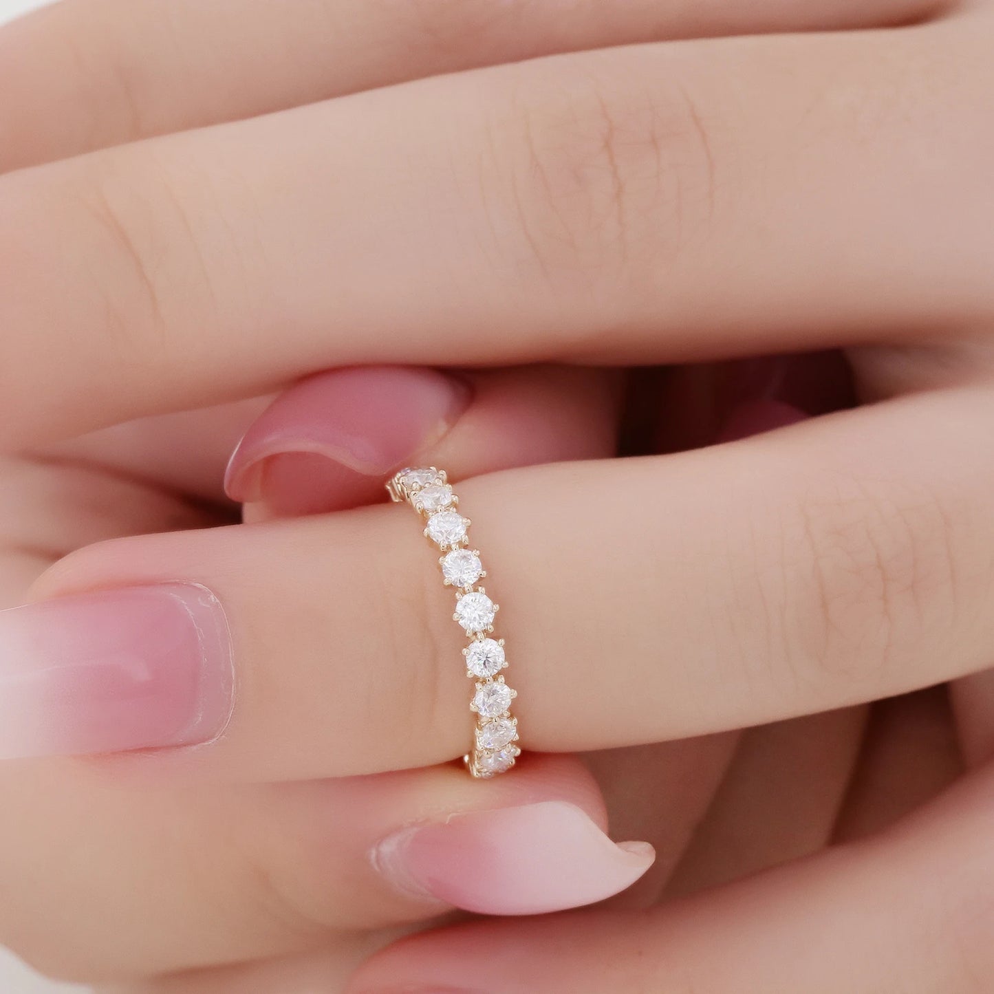 Provence 10K/14K yellow gold wedding ring round cut lab diamond 2/3 eternity band stacking engagement rings custom jewelry gift