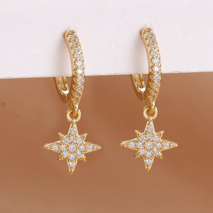 Luxury Stainless Steel Star Dangle Earrings For Women Sparkling Zircons Geometric Ear Piercing Earring Fashion Jewelry aretes