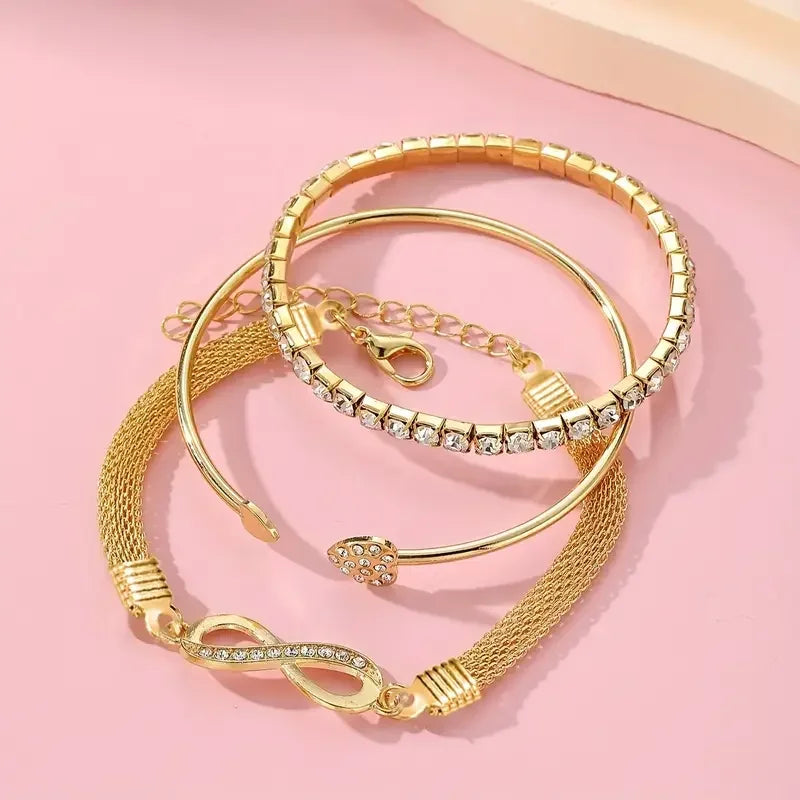 Vintage Crystal Rhinestone Heart Bracelets for Women Fashion