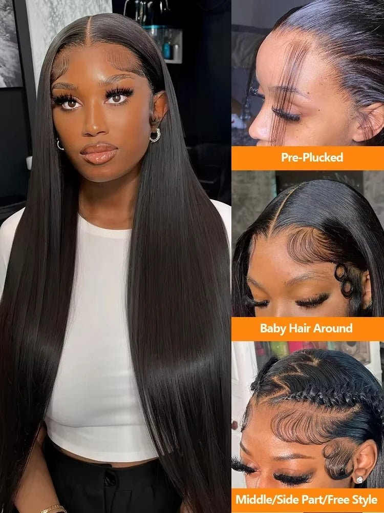 13x6 HD Transparent Human Hair Lace Frontal Wig  30 36 Inch  Bone Straight