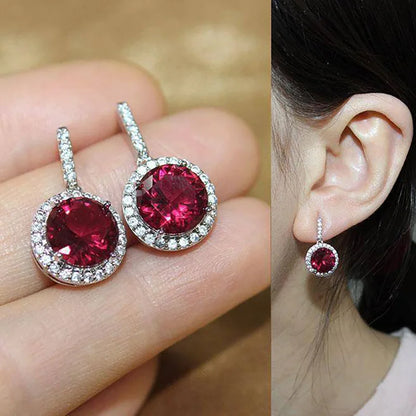 Luxury Female Earring 925 Silver Needle Round Zircon Earring Women Closely Inlaid OL Versatile Earrings Statement Jewelry Gift