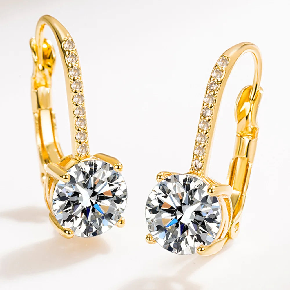 Luxury Shine Stamp 925 Sterling Silver Post Gold Plated Earrings Inlaid Boutique White Zircon Women Hook Drop Earrings Gift