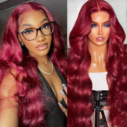 13x6 Hd Lace Front Human Hair Wig 99J Burgundy Preplucked Hd