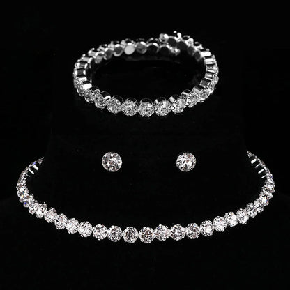 Light luxury and minimalist rhinestone necklace, earrings, and bracelet