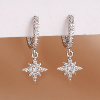 Luxury Stainless Steel Star Dangle Earrings For Women Sparkling Zircons Geometric Ear Piercing Earring Fashion Jewelry aretes