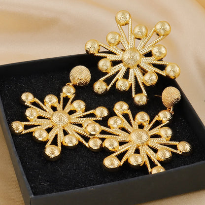 Luxury Handmade Big Earrings Ring Set  Plated Dubai Chain Wedding Jewelry Bridal Accessory Arab Turkis Earrings Women
