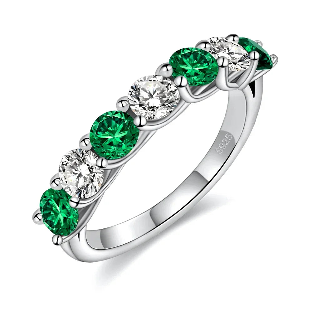 Pretty Beauty Sapphire/Emerald/Ruby Wedding Band Half Halo Gemstone Moissanite Ring for Women S925 Sterling Silver Fine Jewelry