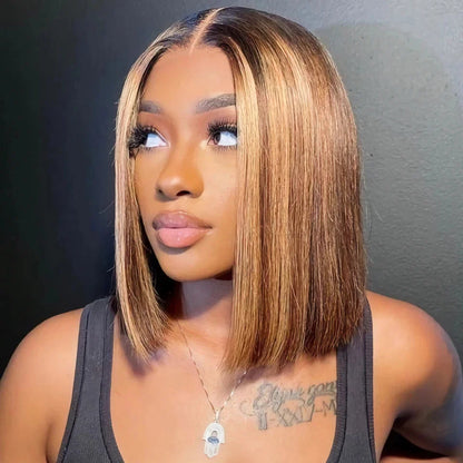 Short Bob Wig Highlight Color Human Hair Straight 13x4 Lace