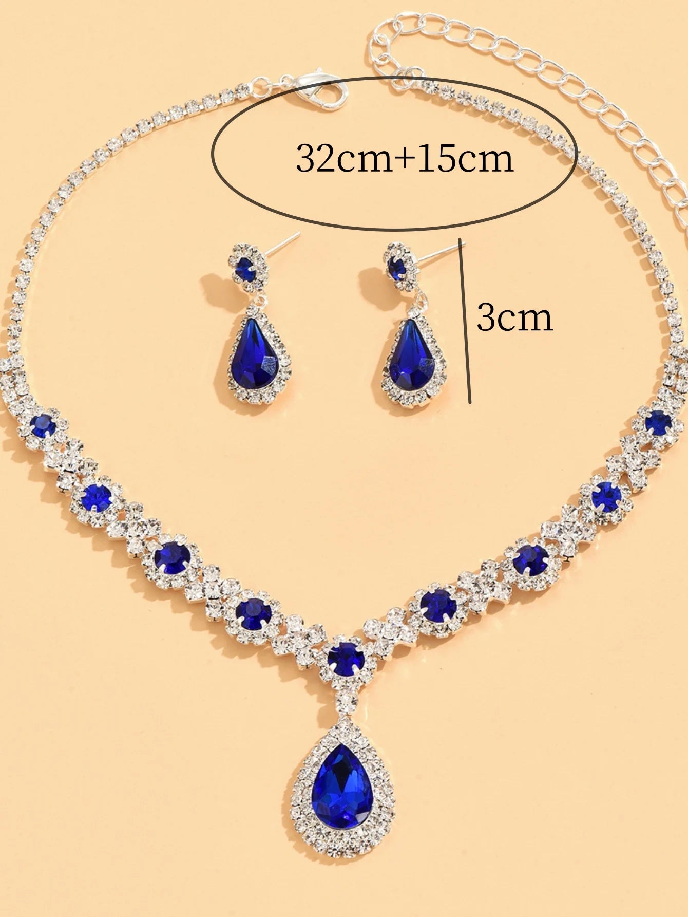 Women's crystal droplet necklace with earrings set for wedding