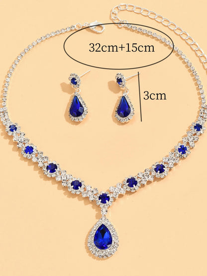 Women's crystal droplet necklace with earrings set for wedding