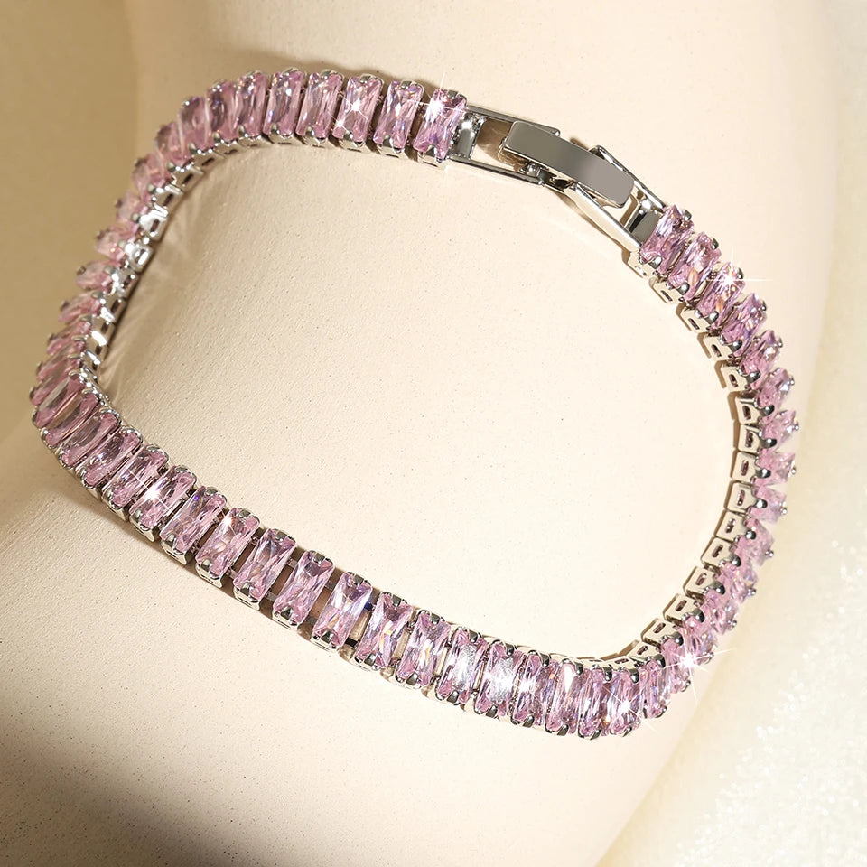 Exquisite Shiny Pink Black Zircon Decor Bracelets For Women