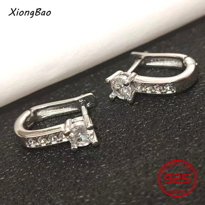 Luxury Shine Stamp 925 Sterling Silver Post Gold Plated Earrings Inlaid Boutique White Zircon Women Hook Drop Earrings Gift