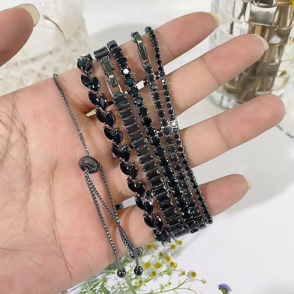 Exquisite Shiny Pink Black Zircon Decor Bracelets For Women