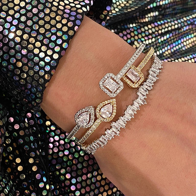 Cubic Zirconia Adjustable Open Bangle Bracelets for Women