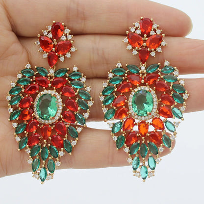 Luxury Evening Party Earrings for Women 2023 Trendy Shiny Flower Plant Dangle Earrings Purple Golden Jewelry Gift Wife