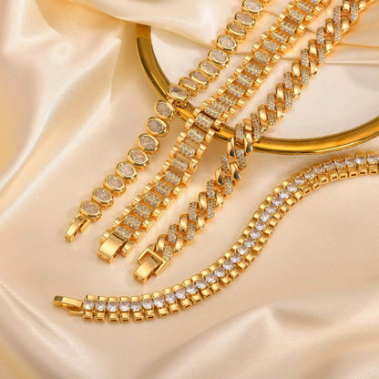 Paperclip Chain Bracelet 14K Gold Plated Cubic Zirconia Watch