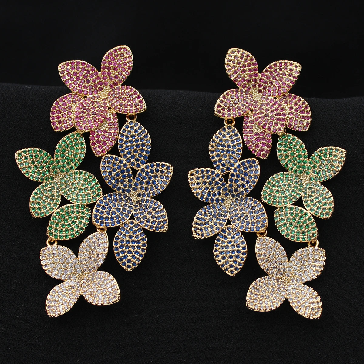Luxury Evening Party Earrings for Women 2023 Trendy Shiny Flower Plant Dangle Earrings Purple Golden Jewelry Gift Wife