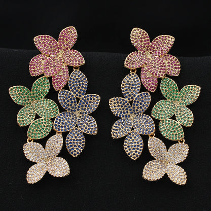 Luxury Evening Party Earrings for Women 2023 Trendy Shiny Flower Plant Dangle Earrings Purple Golden Jewelry Gift Wife