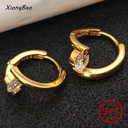 Luxury Shine Stamp 925 Sterling Silver Post Gold Plated Earrings Inlaid Boutique White Zircon Women Hook Drop Earrings Gift